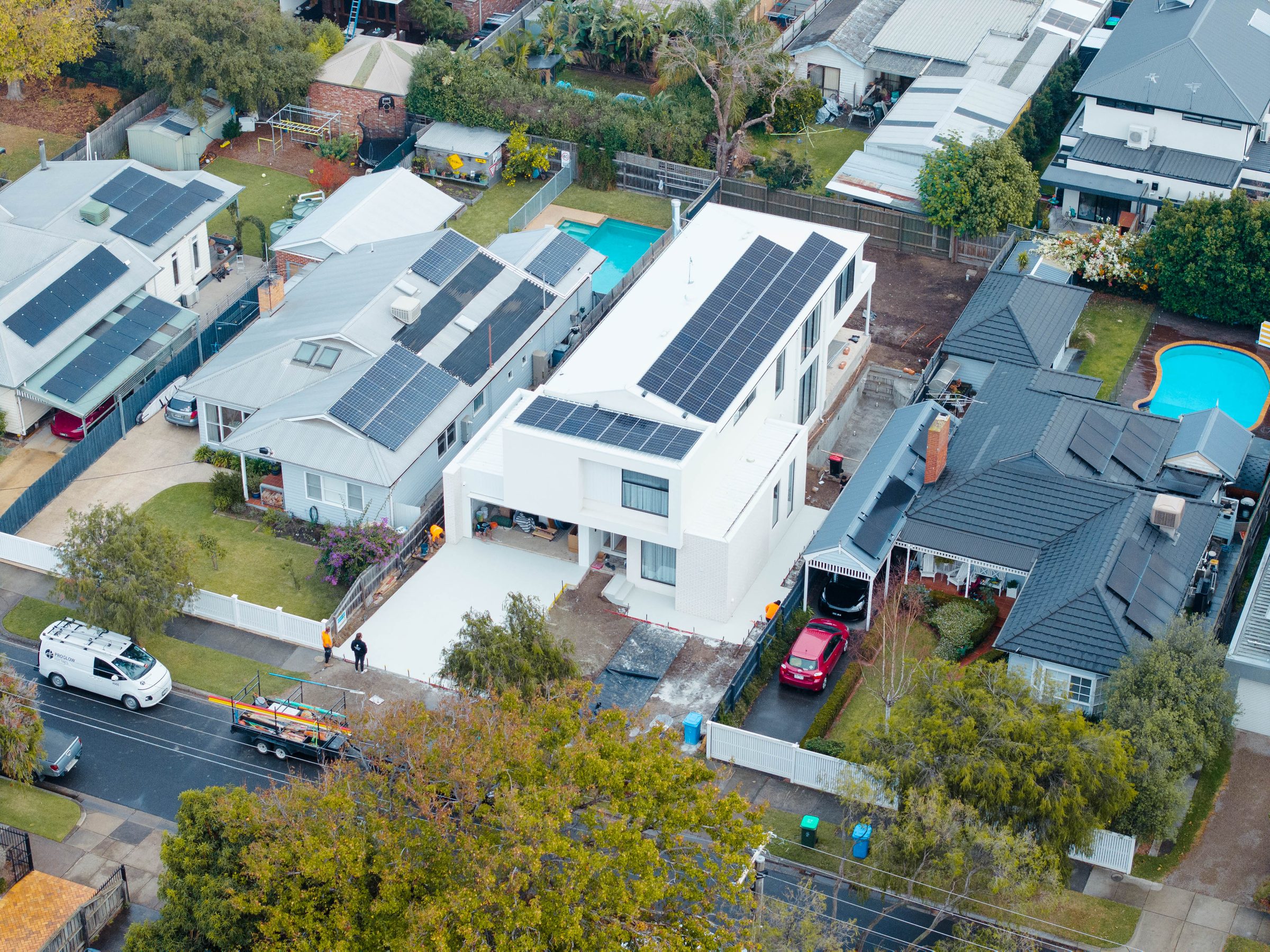 Aerial view of a home with solar rooftop in Highett
