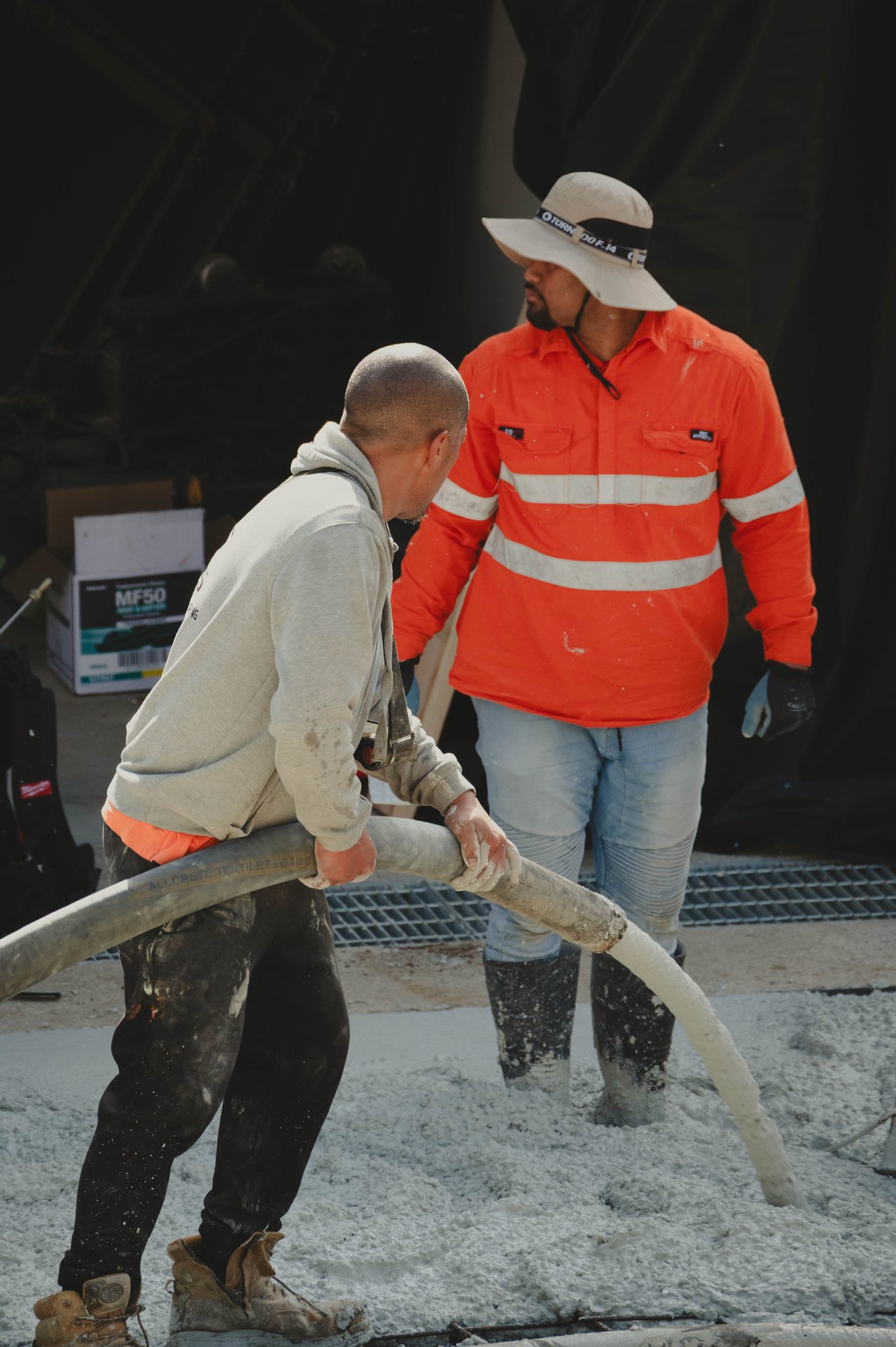Crew on site during a concrete pour, Victoria
